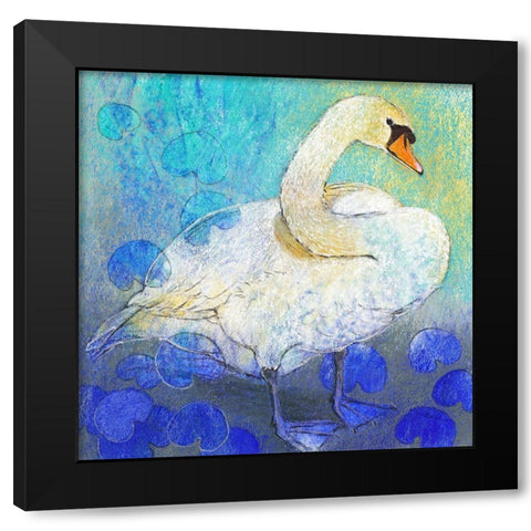 Schwan Black Modern Wood Framed Art Print by Botman, Loes