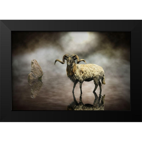 Sheep Black Modern Wood Framed Art Print by Visser, Michiel