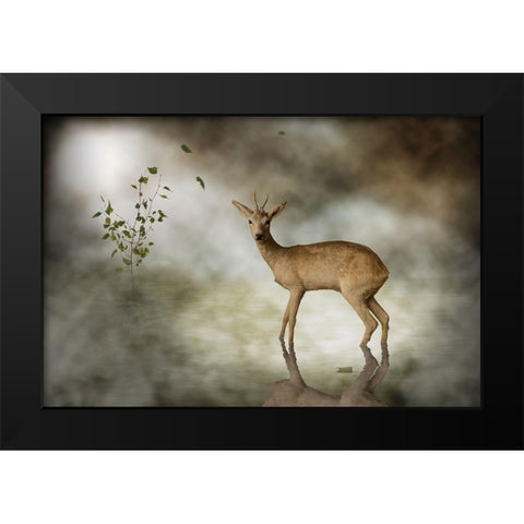 Young Deer Black Modern Wood Framed Art Print by Visser, Michiel