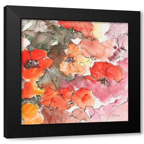 Floraison rouge Black Modern Wood Framed Art Print with Double Matting by Manero, Annie