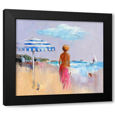 Beach Black Modern Wood Framed Art Print by Groenhart, Jan