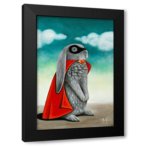 Super Lapin V Black Modern Wood Framed Art Print by Ann R