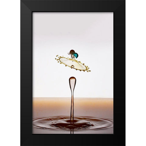 Flying Drop Black Modern Wood Framed Art Print by Sanchez, Manuel