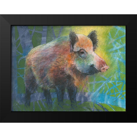 Wildschwein Black Modern Wood Framed Art Print by Botman, Loes