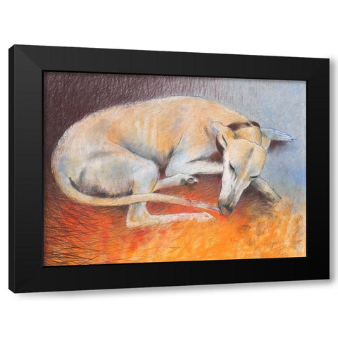 Dog resting Black Modern Wood Framed Art Print by Botman, Loes