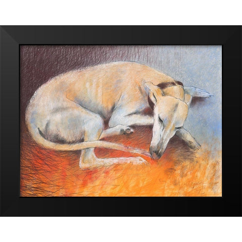 Dog resting Black Modern Wood Framed Art Print by Botman, Loes