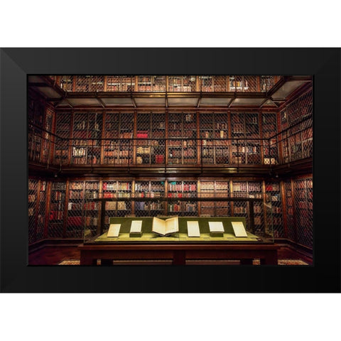 Library Room Black Modern Wood Framed Art Print by Ronin
