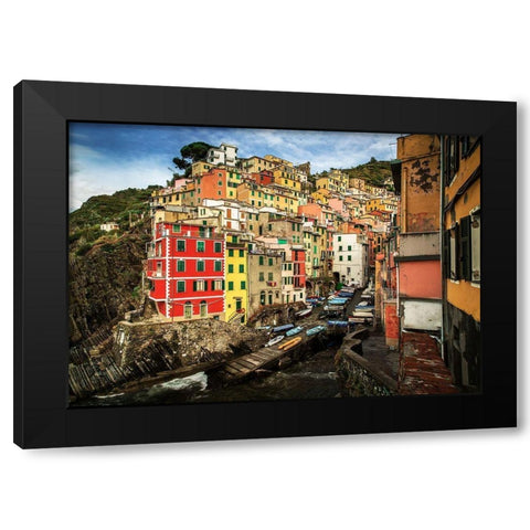 Cinque Terre Black Modern Wood Framed Art Print with Double Matting by Ronin