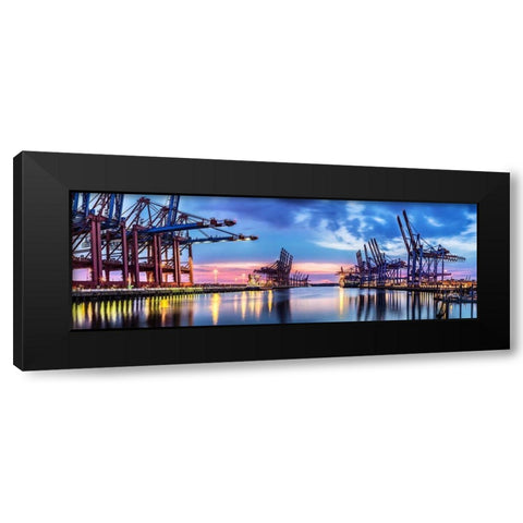 Hamburg Harbour Black Modern Wood Framed Art Print with Double Matting by Ronin