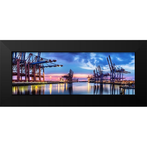 Hamburg Harbour Black Modern Wood Framed Art Print by Ronin
