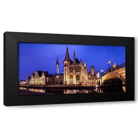 Ghent Skyline Black Modern Wood Framed Art Print with Double Matting by Ronin