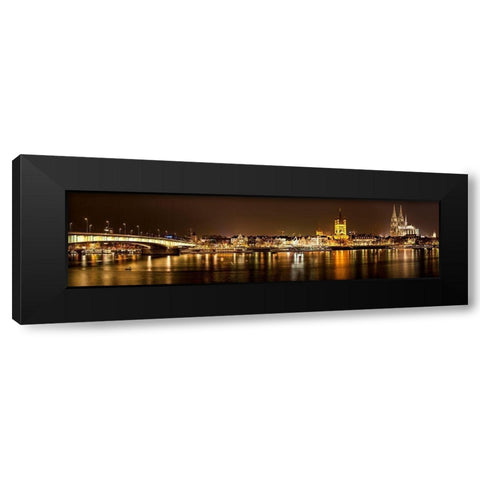Cologne Skyline Black Modern Wood Framed Art Print with Double Matting by Ronin