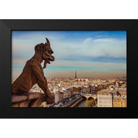 Vue sur Paris depuis Notre Dame Black Modern Wood Framed Art Print by Bertrande, Arnaud