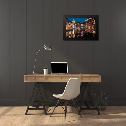 Amsterdam by Night Black Modern Wood Framed Art Print by Bertrande, Arnaud