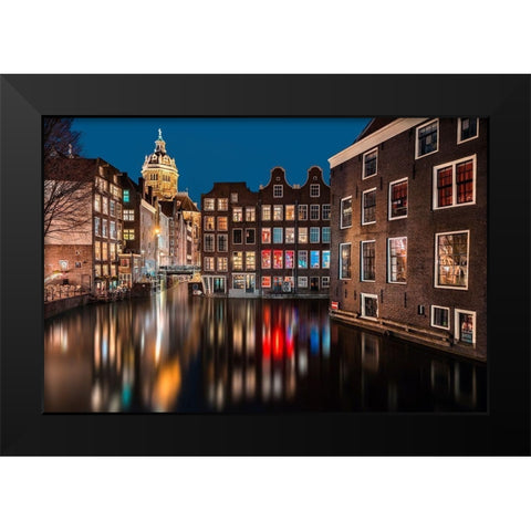 Amsterdam by Night Black Modern Wood Framed Art Print by Bertrande, Arnaud