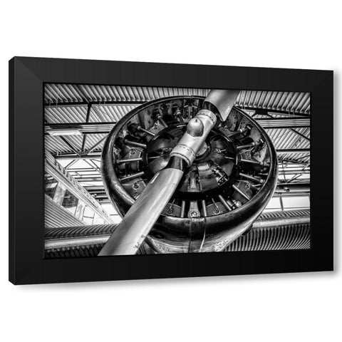 Propellor Engine Black Modern Wood Framed Art Print by Ronin