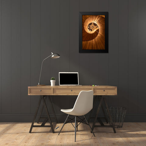 Wooden Stairs Black Modern Wood Framed Art Print by Ronin