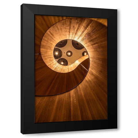 Wooden Stairs Black Modern Wood Framed Art Print by Ronin