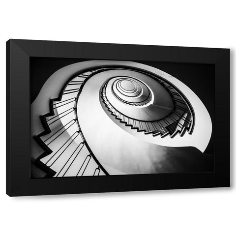 Parrot Staircase Black Modern Wood Framed Art Print by Ronin