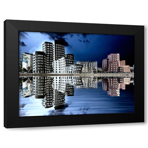 Gehry Bauten Dusseldorf im Medienhafen Black Modern Wood Framed Art Print by Fischer, Rolf