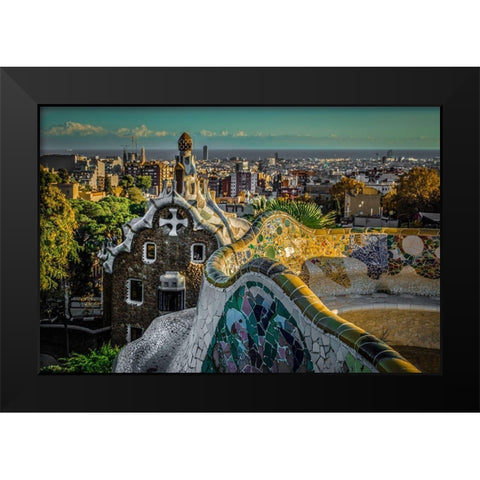 Colourful Barcelona Black Modern Wood Framed Art Print by Ronin