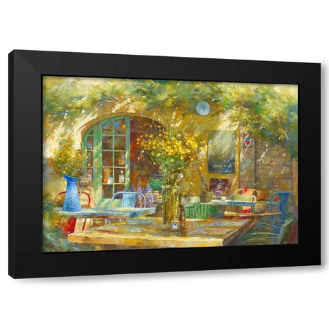 Terrasse - Le petit cafe Black Modern Wood Framed Art Print by Messely, Johan