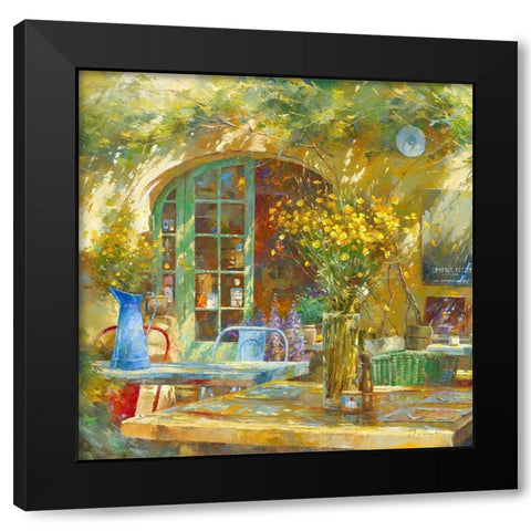 Terrasse - Le petit cafe Black Modern Wood Framed Art Print with Double Matting by Messely, Johan