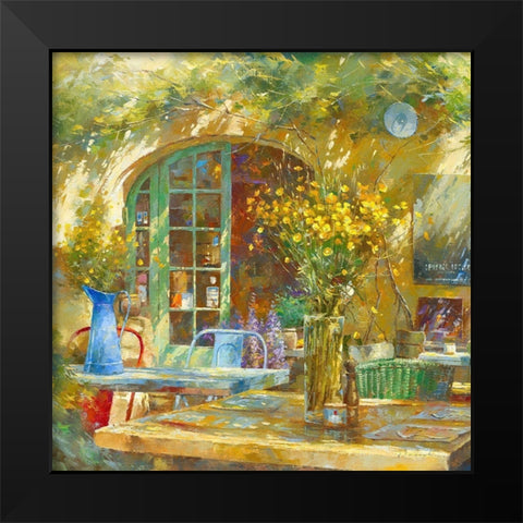 Terrasse - Le petit cafe Black Modern Wood Framed Art Print by Messely, Johan