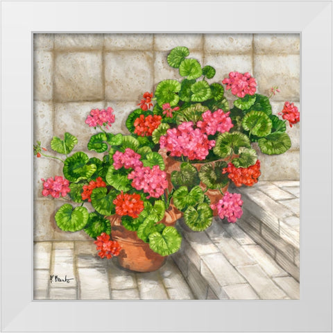 Summer Geraniums Square - Beige White Modern Wood Framed Art Print by Brent, Paul
