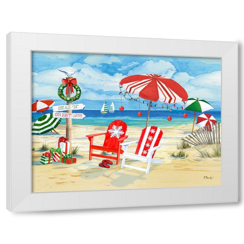 Holiday Beach Signs - Snowflakes White Modern Wood Framed Art Print by Brent, Paul