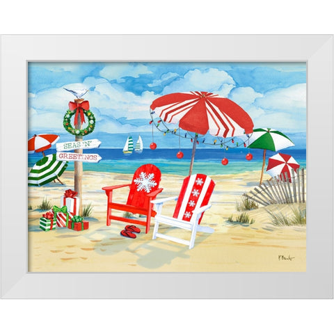Holiday Beach Signs - Snowflakes White Modern Wood Framed Art Print by Brent, Paul