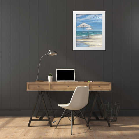 Seascape with Umbrellas - White White Modern Wood Framed Art Print by Brent, Paul