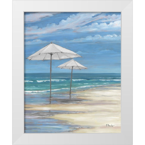 Seascape with Umbrellas - White White Modern Wood Framed Art Print by Brent, Paul