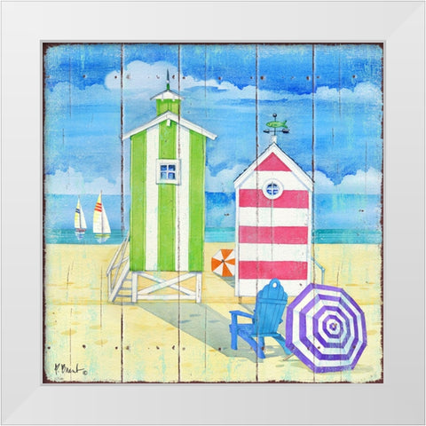 Beach Huts Square II White Modern Wood Framed Art Print by Brent, Paul