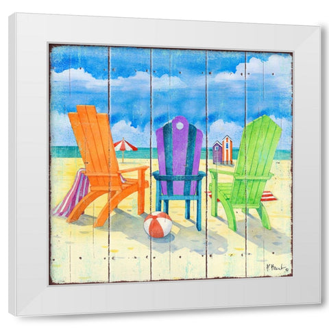 Beach Chairs Square II White Modern Wood Framed Art Print by Brent, Paul