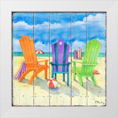 Beach Chairs Square II White Modern Wood Framed Art Print by Brent, Paul
