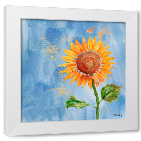 Arianna Sunflowers III - Sky Blue White Modern Wood Framed Art Print by Brent, Paul