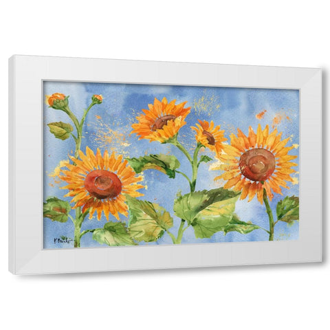 Arianna Sunflowers Horizontal - Sky Blue White Modern Wood Framed Art Print by Brent, Paul