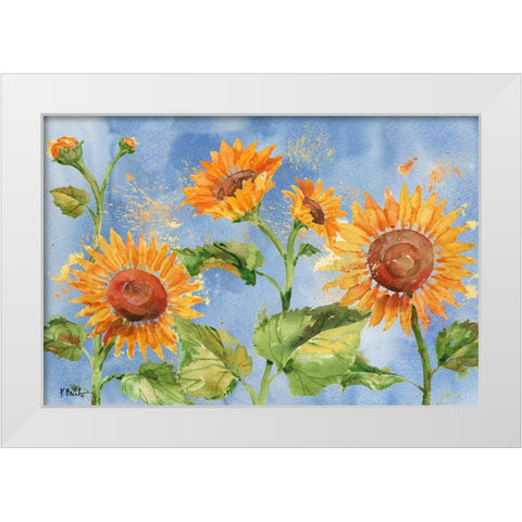 Arianna Sunflowers Horizontal - Sky Blue White Modern Wood Framed Art Print by Brent, Paul