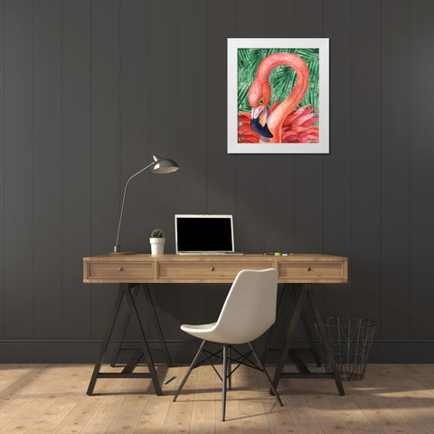 Fab Flamingo - Palms White Modern Wood Framed Art Print by Brent, Paul