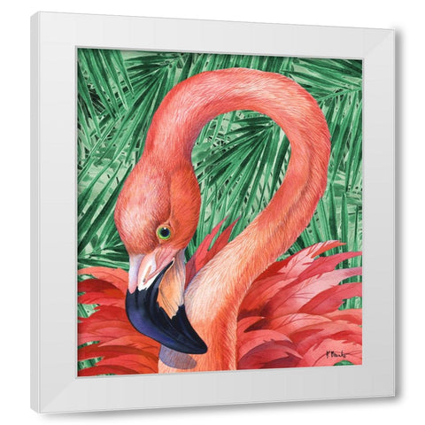 Fab Flamingo - Palms White Modern Wood Framed Art Print by Brent, Paul