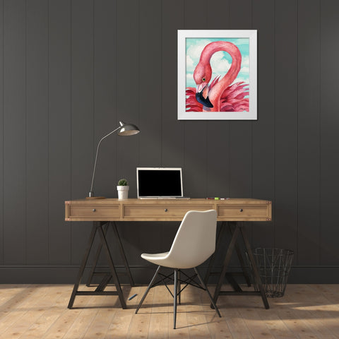 Fab Flamingo White Modern Wood Framed Art Print by Brent, Paul