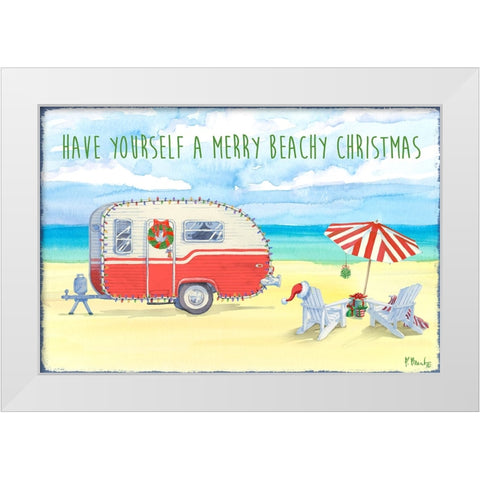 Christmas Beach Camper White Modern Wood Framed Art Print by Brent, Paul