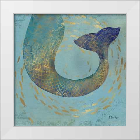 Golden Mermaid I White Modern Wood Framed Art Print by Brent, Paul