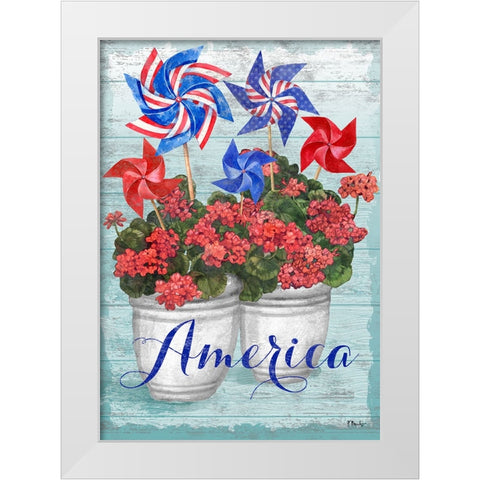 Patriotic Pinwheel - Geraniums White Modern Wood Framed Art Print by Brent, Paul
