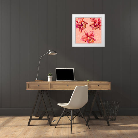Hilo Orchids - Coral White Modern Wood Framed Art Print by Brent, Paul