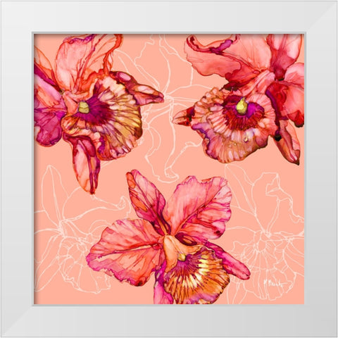 Hilo Orchids - Coral White Modern Wood Framed Art Print by Brent, Paul