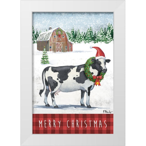 Christmas Cow White Modern Wood Framed Art Print by Brent, Paul
