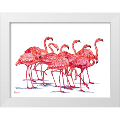 Hilo Flamingos Horizontal - White White Modern Wood Framed Art Print by Brent, Paul