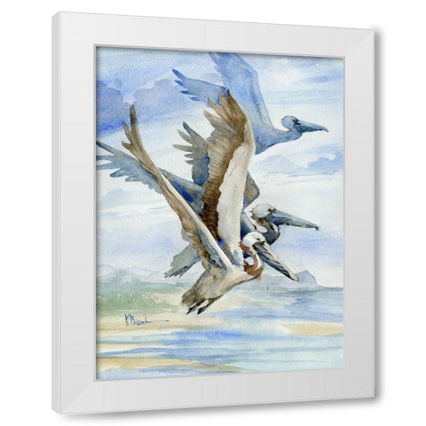 Pelicans Aloft White Modern Wood Framed Art Print by Brent, Paul